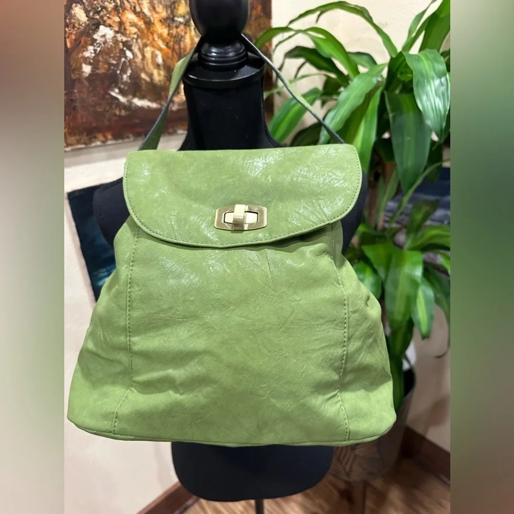 Bueno Lime Green Faux Leather Backpack Shoulder Bag Large